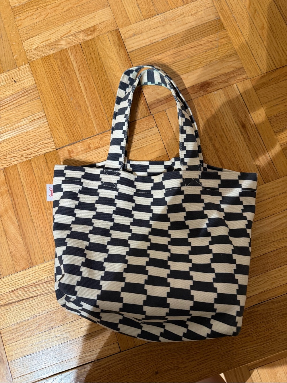 Canvas Check Pattern Mini Tote Bag in Black and Cream